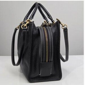 QUINCE Italian Leather Medium Convertible Satchel 3-way purse tote Black brass